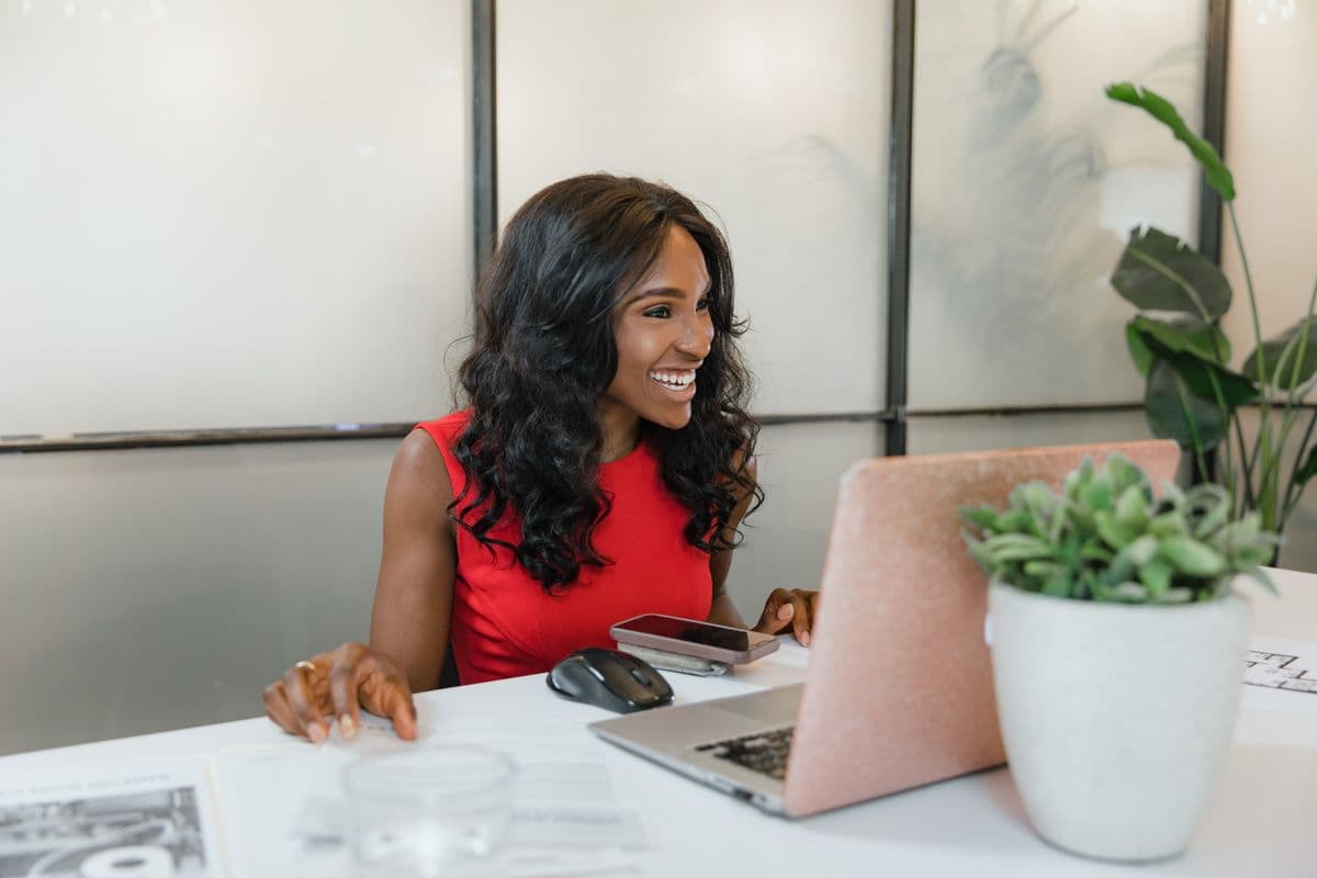 A business owner working on her laptop