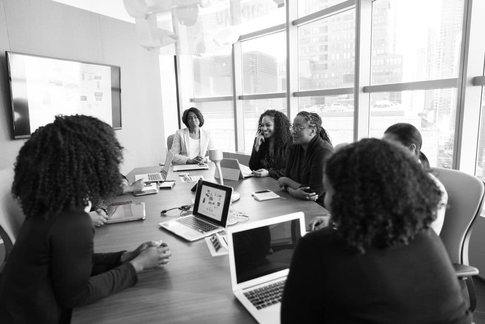 A small business team collaborating around a table